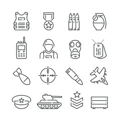 Army related icons: thin vector icon set, black and white kit