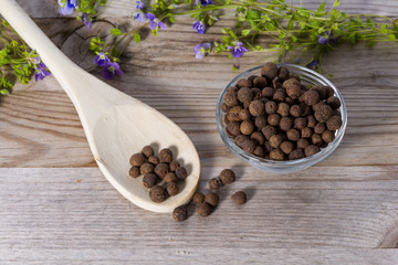 Close up on spoon with allspice (pimento)