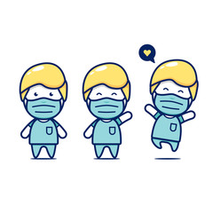 Fototapeta premium Cute chibi medical surgery surgeon doctor staff character set