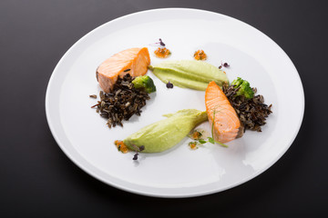 Fried salmon with mushrooms