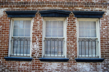 old windows in brick building