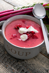 Tasty homemade beetroot soup close up