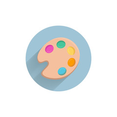 Color palette with brush. Paint palette flat icon. Painting kit colorful flat icon with long shadow. Painting flat icon