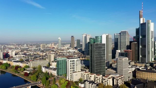 Aerial view of financial district, Frankfurt am Main, Hesse, Germany