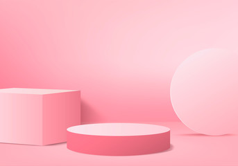 Minimal Podium and scene with 3d render vector in abstract pink background composition, 3d illustration mock up scene geometry shape platform forms for product display. stage for awards in modern.