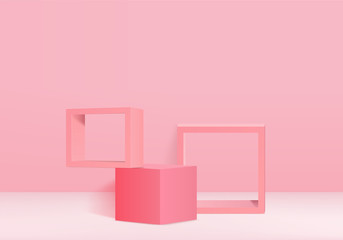 Minimal Podium and scene with 3d render vector in abstract pink background composition, 3d illustration mock up scene geometry shape platform forms for product display. stage for awards in modern.