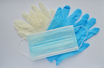 medical mask and rubber gloves on a white background. medical worker day. chemist day. World Trauma...