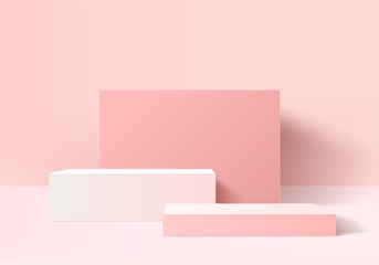 Minimal Podium and scene with 3d render vector in abstract pink background composition, 3d illustration mock up scene geometry shape platform forms for product display. stage for awards in modern.