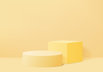 Minimal Podium and scene with 3d render vector in abstract yellow background composition, 3d illustration mock up scene geometry shape platform forms for product display. stage for awards in modern.