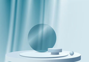 Minimal Podium and scene with 3d render vector in abstract blue background composition, 3d illustration mock up scene geometry shape platform forms for product display. stage for awards in modern.