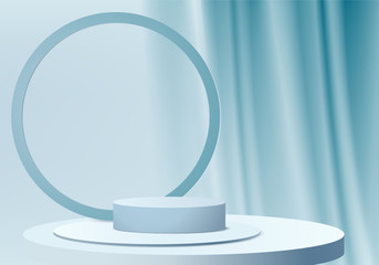 Minimal Podium and scene with 3d render vector in abstract Blue background composition, 3d illustration mock up scene geometry shape platform forms for product display. stage for awards in modern.