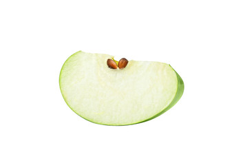 Green apple slice with seeds isolated on white