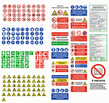 ISO 7010 CARTELLI SEGNALETICA NORME CANTIERI LAVORI, ISO 7010 SIGN WARNING SET SYMBOL SAFETY