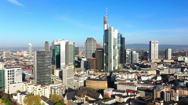Aerial view of financial district, Frankfurt am Main, Hesse, Germany