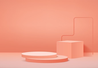 abstract orange Podium and scene with 3d render vector in Minimal background composition, 3d illustration mock up scene geometry shape platform forms for product display. stage for awards in modern.
