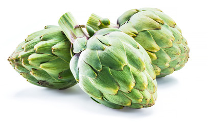 Fototapeta premium Artichoke flower edible buds isolated on white background.