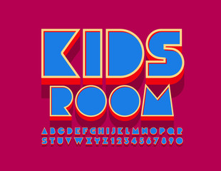 Vector colorful sign Kids Room with creative Font. 3D Retro Alphabet Letters and Numbers