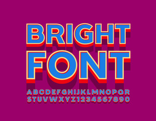 Fototapeta premium Vector Bright Font. 3D Retro Alphabet Letters and Numbers