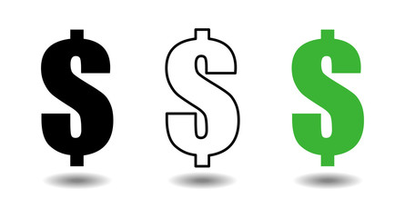Dollar signs isolated on white background. Dollar symbol set . Vector illustration.
