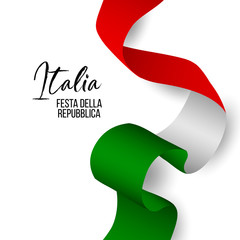 2nd june, Italy Happy republic Day greeting card. Waving italian flags and balloons isolated on white background. Patriotic Symbolic background Vector illustration. Festa della repubblica