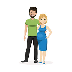 Young couple portrait waiting for baby. Pregnant woman. Vector illustration