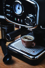 Coffee machine pulling an espresso