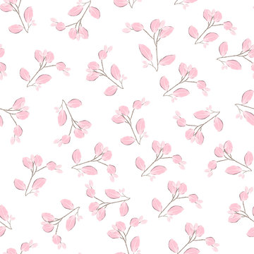 Repeat watercolor  pattern with floral concept in the white backdrop