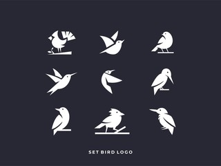 Bird set logo, unique elegant monogram logo template