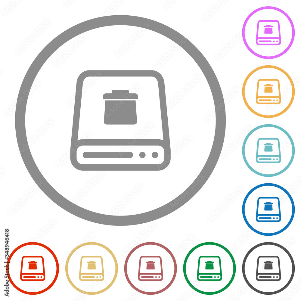 Poster delete from hard disk flat icons with outlines
