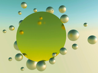 spheres floating in the air of light green color, 3d render