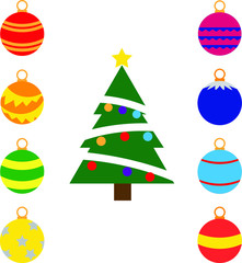Christmas tree decoration balls in color vector icon set