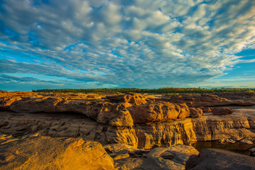 Landscape view of Sam Pan Bok or Thai grand canyon with sunrise in Ubon Ratchathani,...