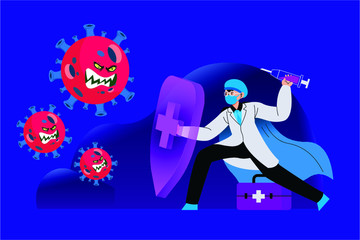 Doctor fighting an angry corona virus