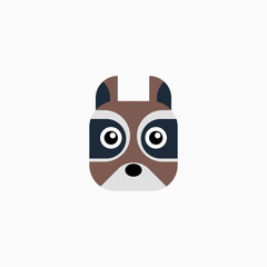 Vector Flat Raccoon's face isolated. Cartoon style illustration. Animal's head logo. Object for web, poster, banner, print design