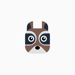 Vector Flat Raccoon's face isolated. Cartoon style illustration. Animal's head logo. Object for web, poster, banner, print design