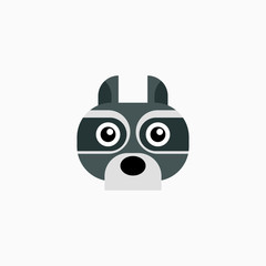 Vector Flat Raccoon's face isolated. Cartoon style illustration. Animal's head logo. Object for web, poster, banner, print design