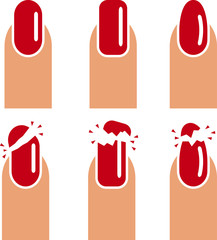 Broken nail, fingernail, manicure, nail polish vector icon