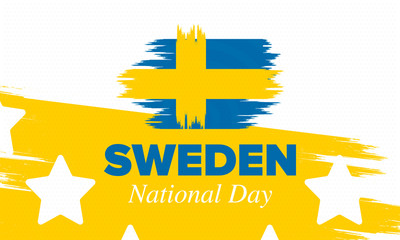 Sweden National Day. Celebrated annually on June 6 in Sweden. Happy national holiday of freedom. Swedish flag. Northern Scandinavian country. Patriotic poster design. Vector illustration