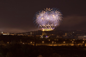 Beautiful colorful fireworks over the city of Brno