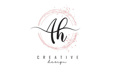 Handwritten AH a h letters logo with dust pink sparkling circles and glitter.