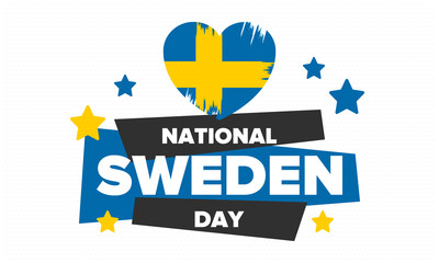 Sweden National Day. Celebrated annually on June 6 in Sweden. Happy national holiday of freedom. Swedish flag. Northern Scandinavian country. Patriotic poster design. Vector illustration