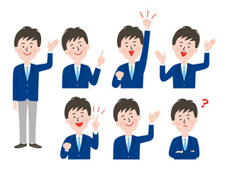 男子学生の表情とポーズのバリエーション