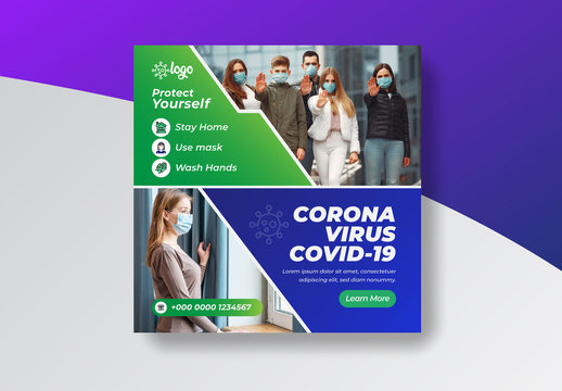 Coronavirus Social Media Banner Layout with Green and Blue Accents