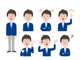 男子学生の表情とポーズのバリエーション