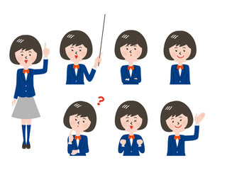 女子学生の表情とポーズのバリエーション