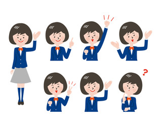 女子学生の表情とポーズのバリエーション