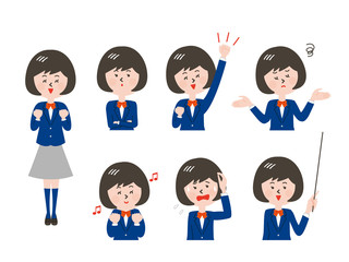 女子学生の表情とポーズのバリエーション
