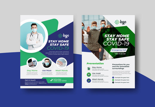 Coronavirus  Awareness Flyer Layout Pack with Green and Blue Accents