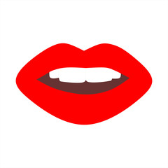 Trendy red lips. Isolated illustration on white background. Vector stock illustration.