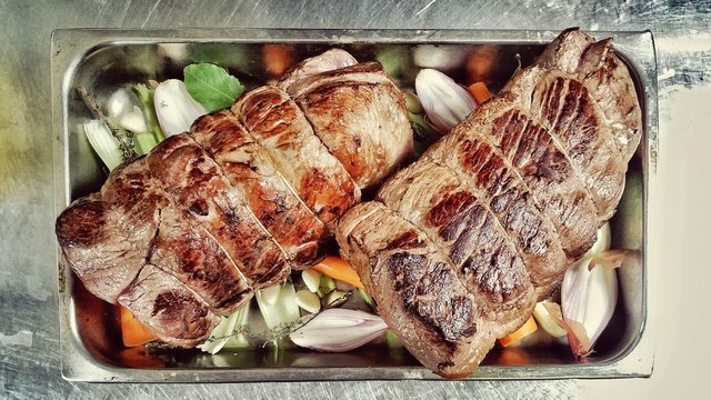 Directly Above Shot Of Meat In Container